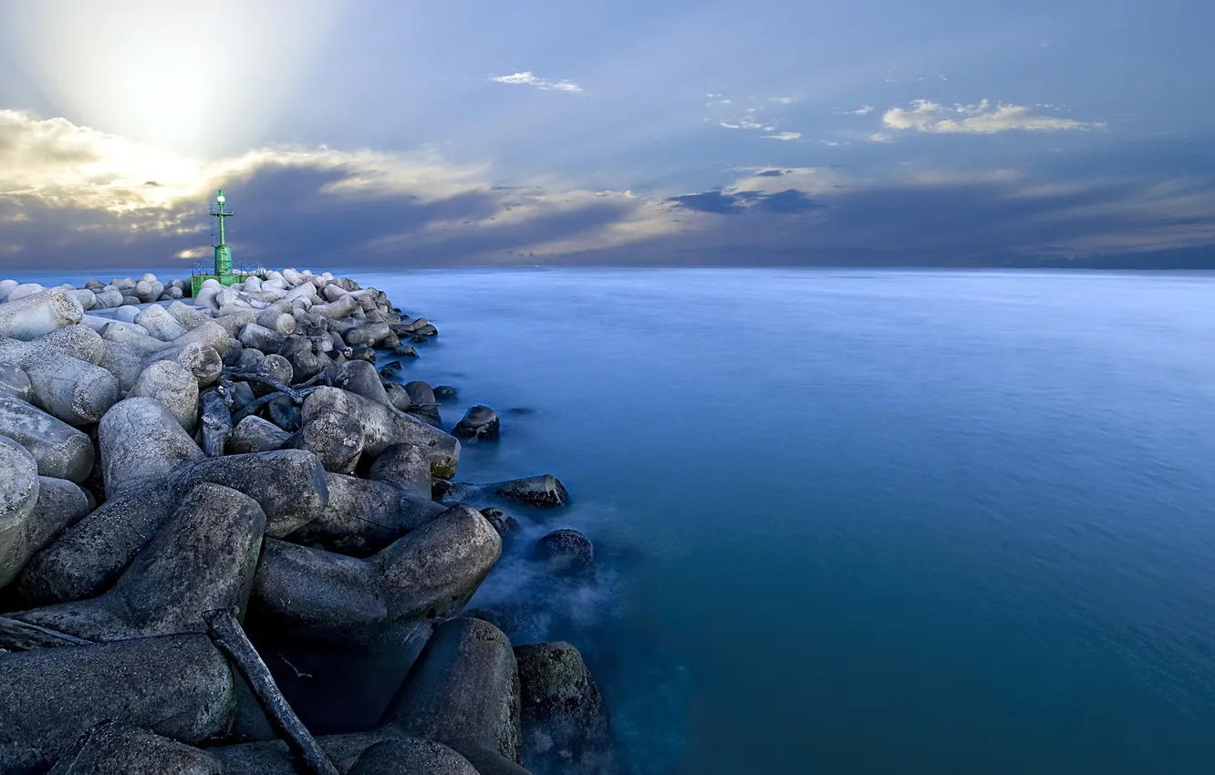 Photo wallpaper sea, landscape, night, lighthouse