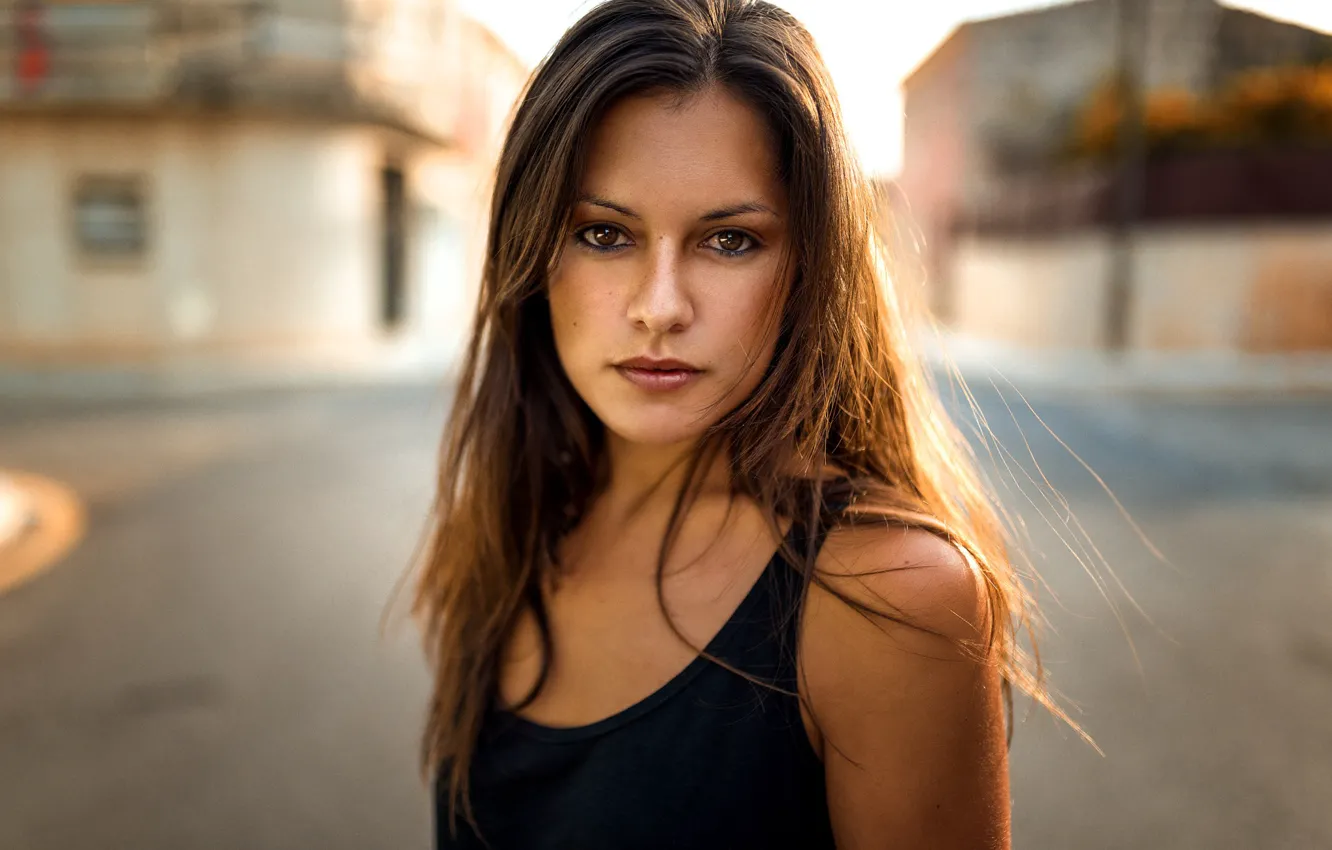 Photo wallpaper look, girl, face, portrait, brunette, light, summer, sponge