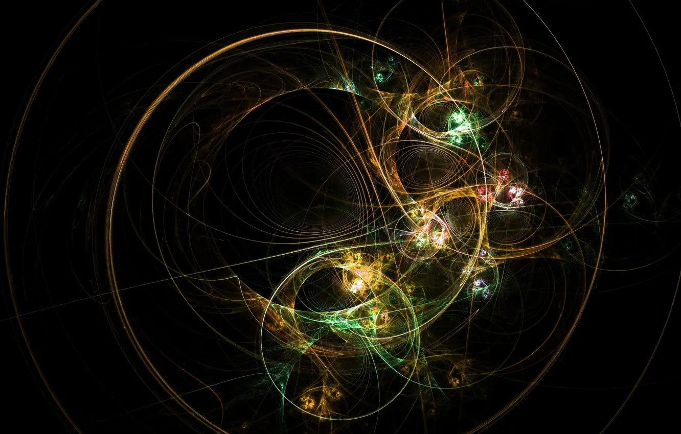 Photo wallpaper line, circles, yellow, green, fractal, black background