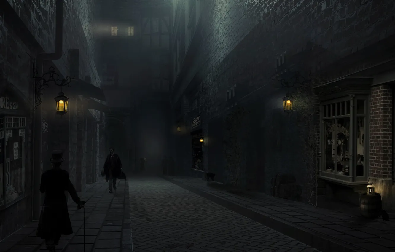 Photo wallpaper road, light, night, the city, fog, rendering, wall, street