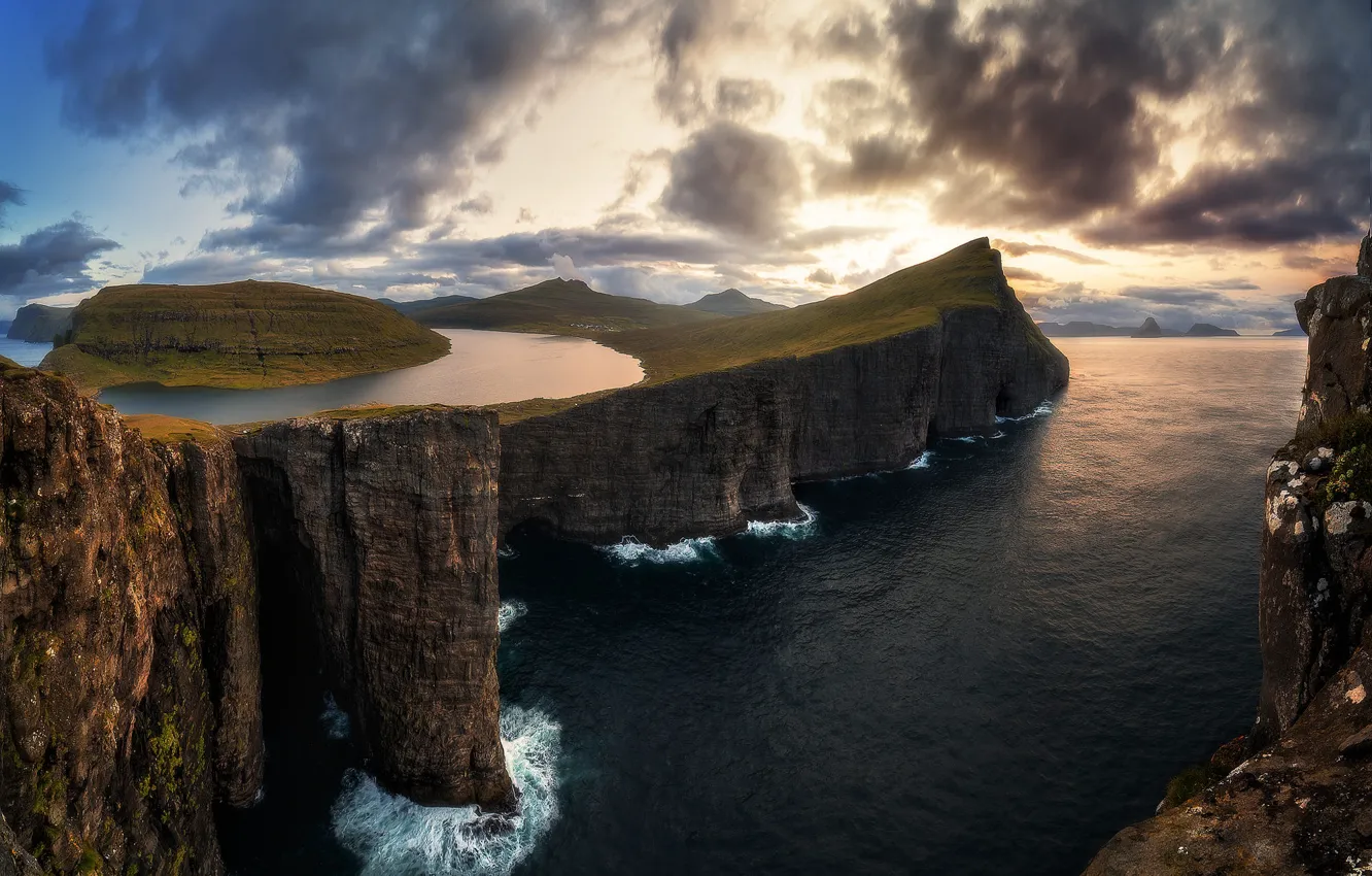 Photo wallpaper sea, mountains, rocks, shore