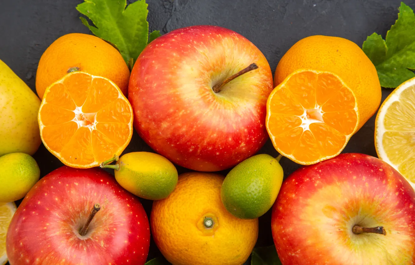 Photo wallpaper apples, orange, fruit