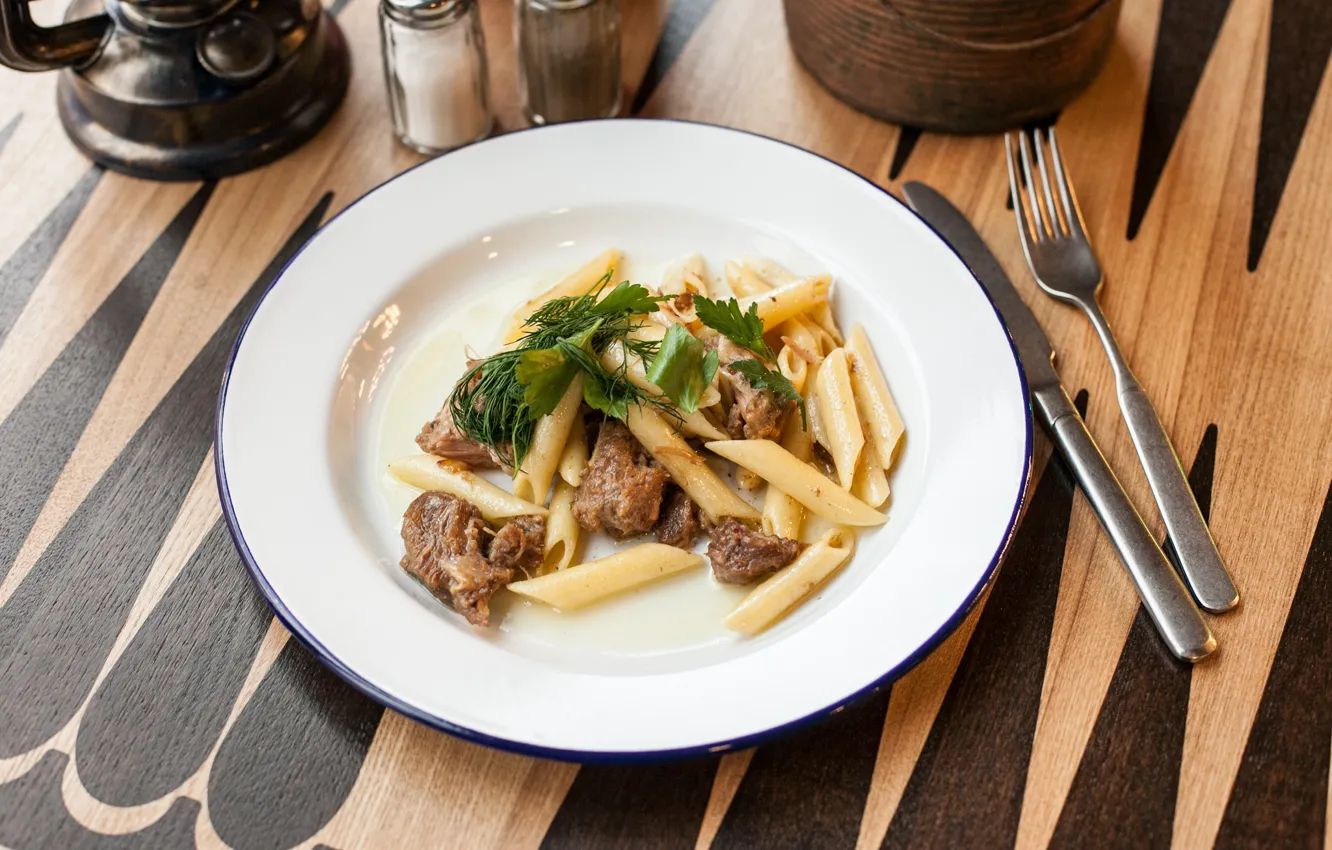 Photo wallpaper greens, food, meat, pasta