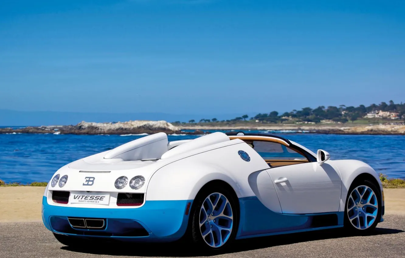 Photo wallpaper sea, auto, machine, blue, nature, sport, Bugatti Veyron, Kar