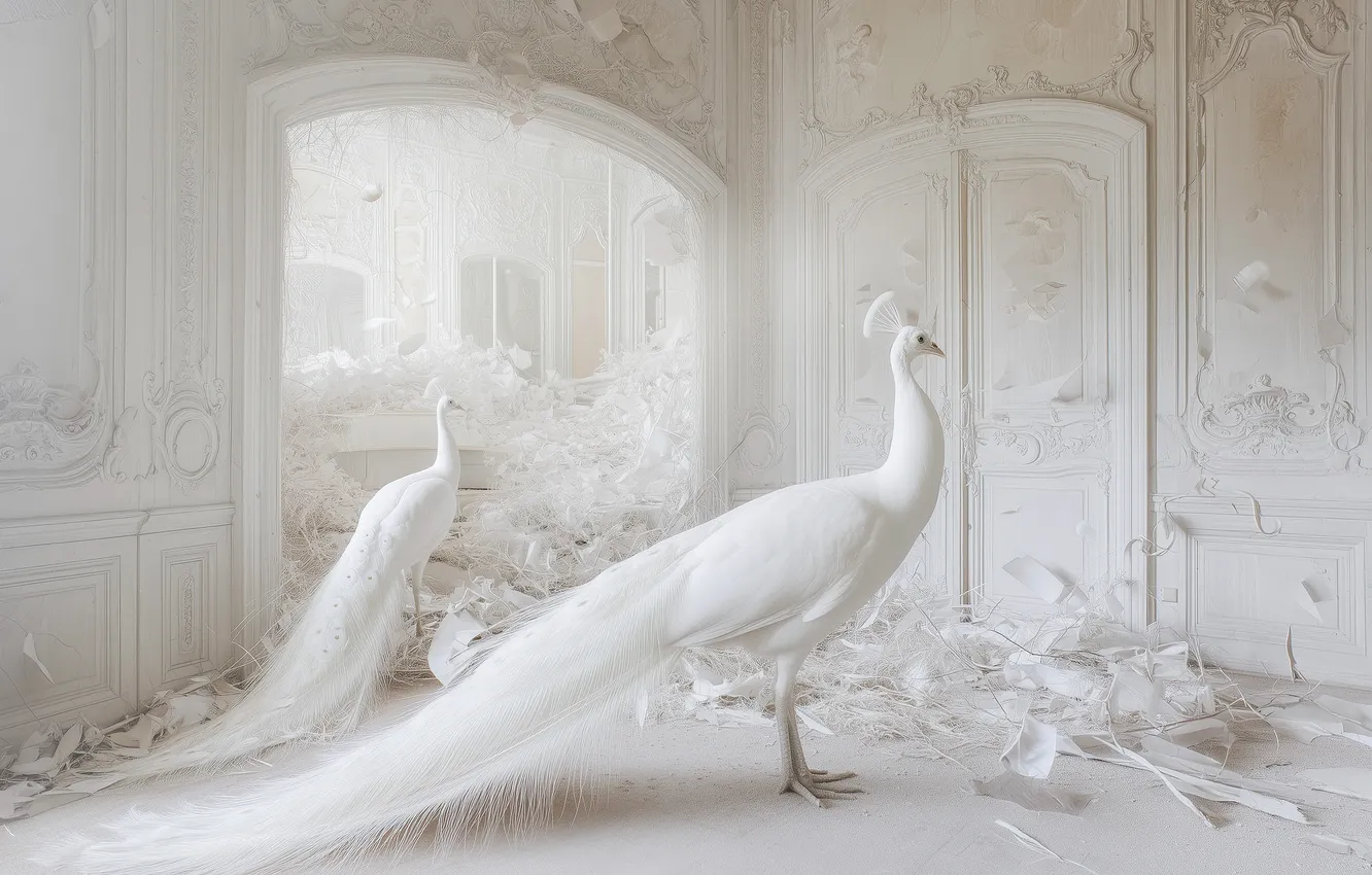 Photo wallpaper bird, peacock, white, neural network