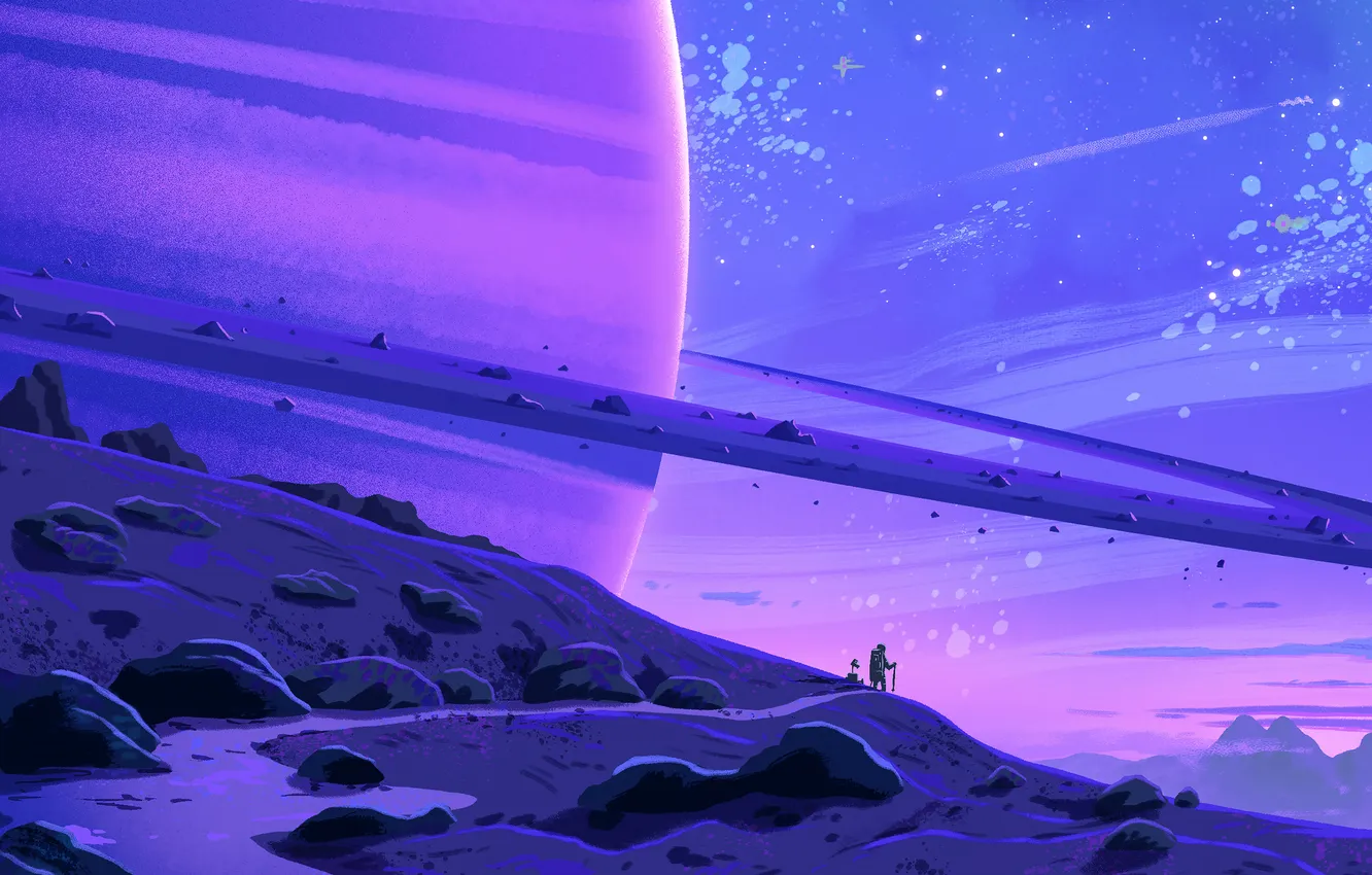 Photo wallpaper fantasy, sky, rocks, planet, digital art, artwork, fantasy art, illustration