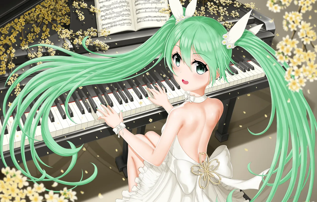 Photo wallpaper piano, Hatsune Miku, Vocaloid, Vocaloid, Hatsune Miku