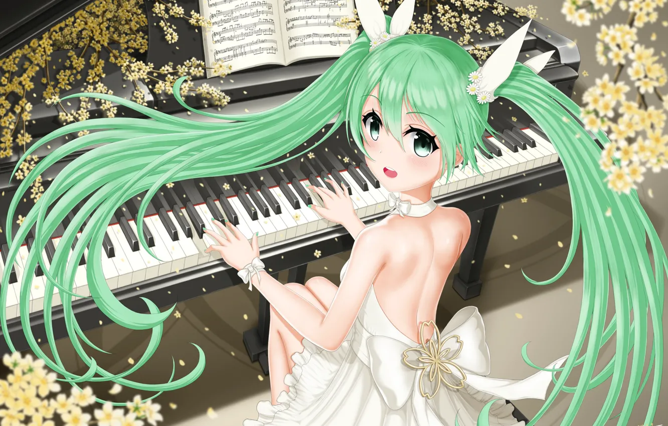Photo wallpaper piano, vocaloid, hatsune miku, Vocaloid, Hatsune Miku