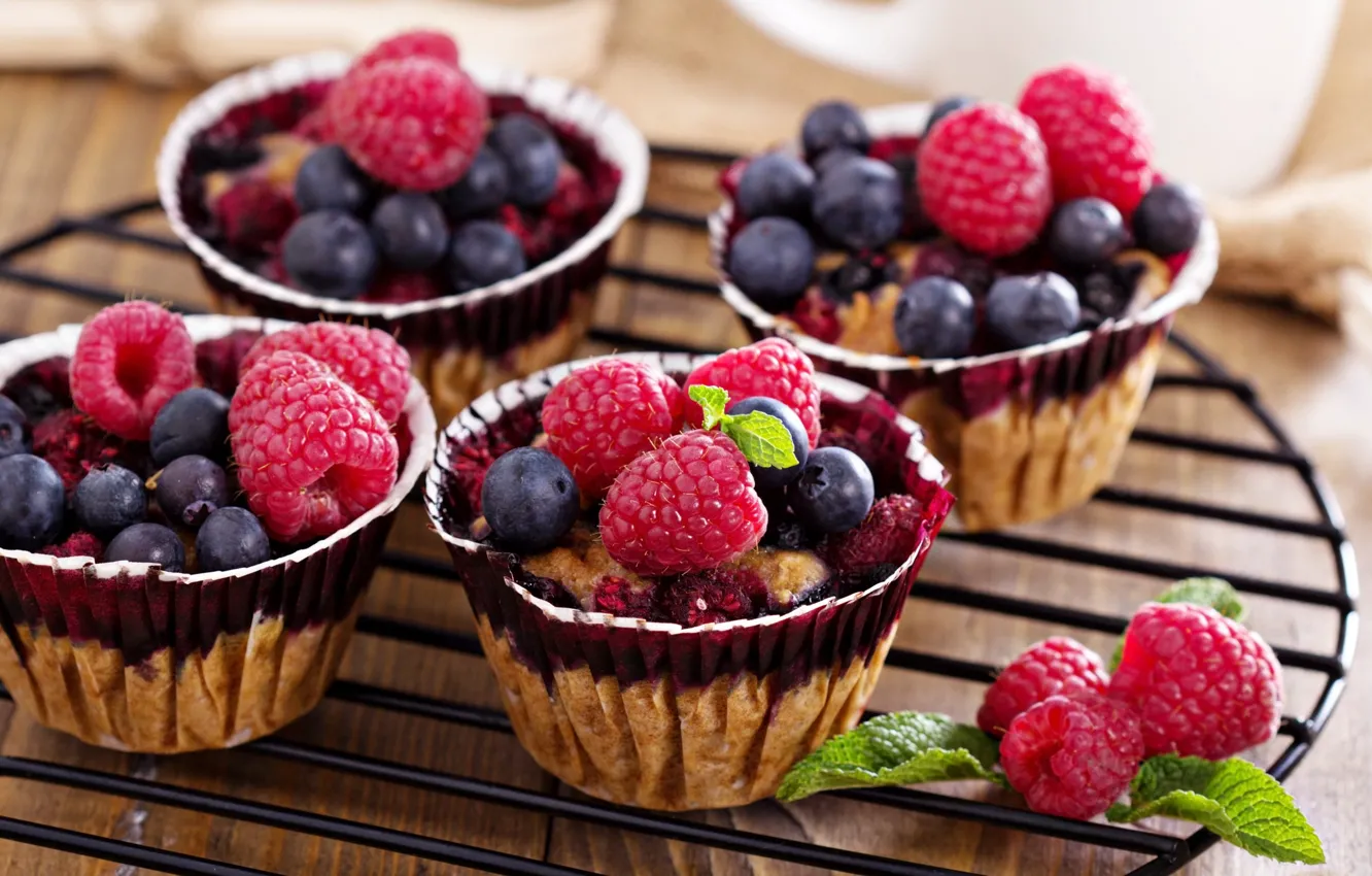 Photo wallpaper raspberry, photo, food, blueberries, cakes, blueberries