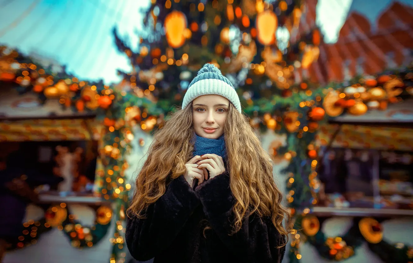 Photo wallpaper girl, holiday, hair, tree, new year, beautiful, Alexander