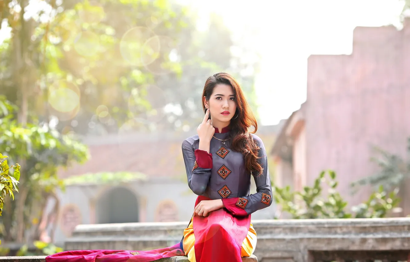 Photo wallpaper girl, background, Asian