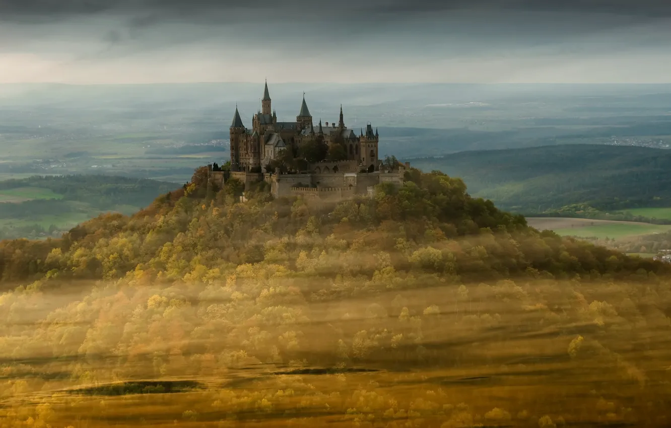 Photo wallpaper landscape, fog, Castle Hohenzollern