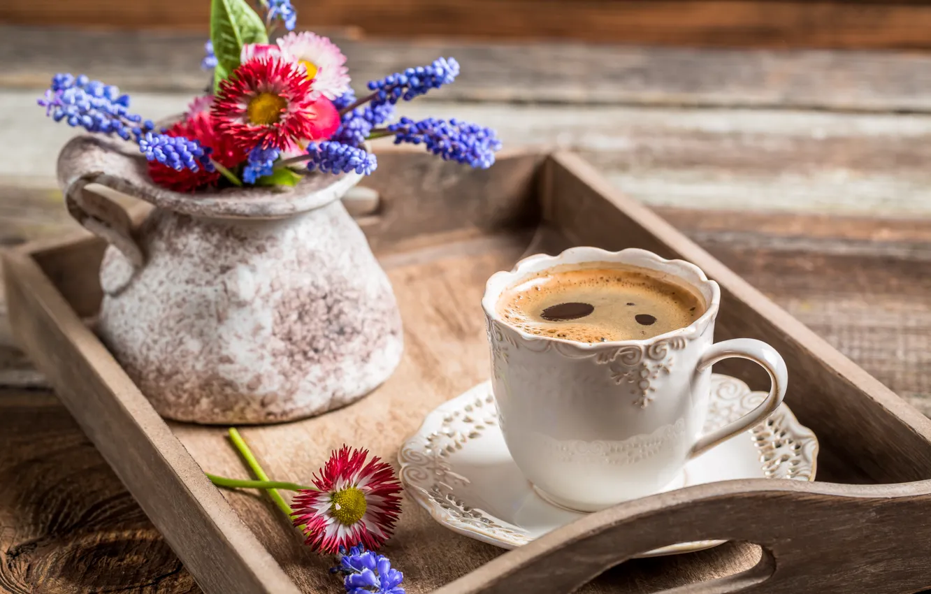 Photo wallpaper flowers, coffee, Cup