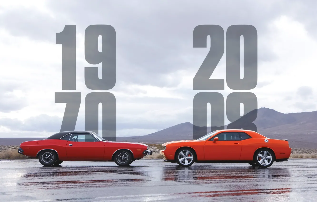 Photo wallpaper the sky, 2008, Dodge, Challenger, 1970, old vs new