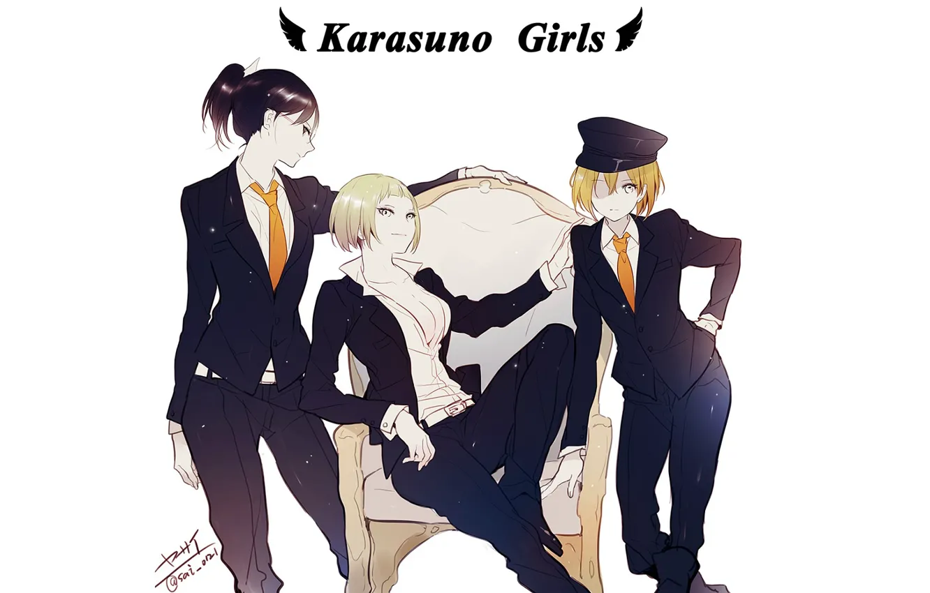 Photo wallpaper girls, chair, trio, Volleyball, Haikyuu, girls from Karasuma