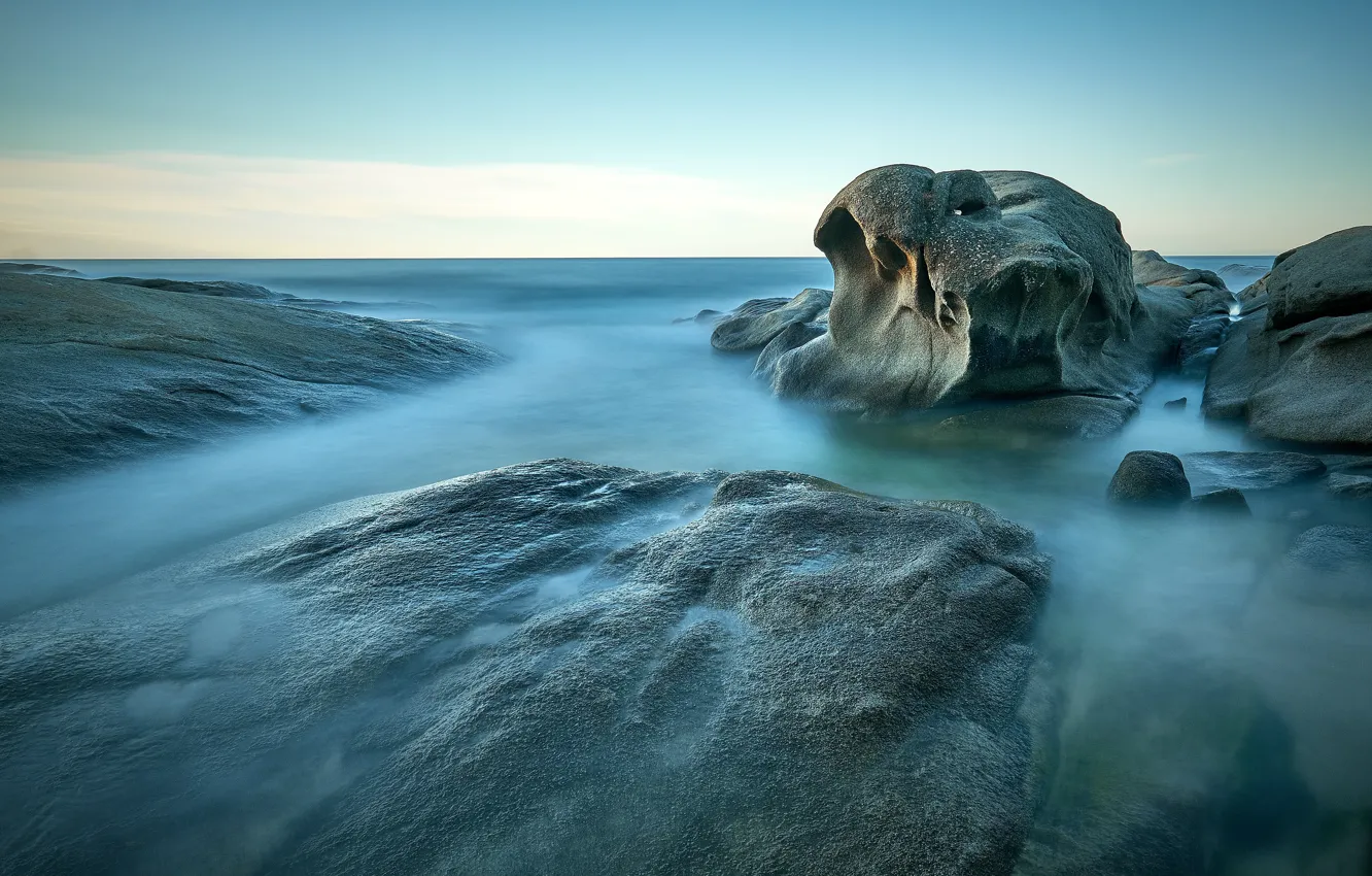 Photo wallpaper sea, the sky, stones, horizon