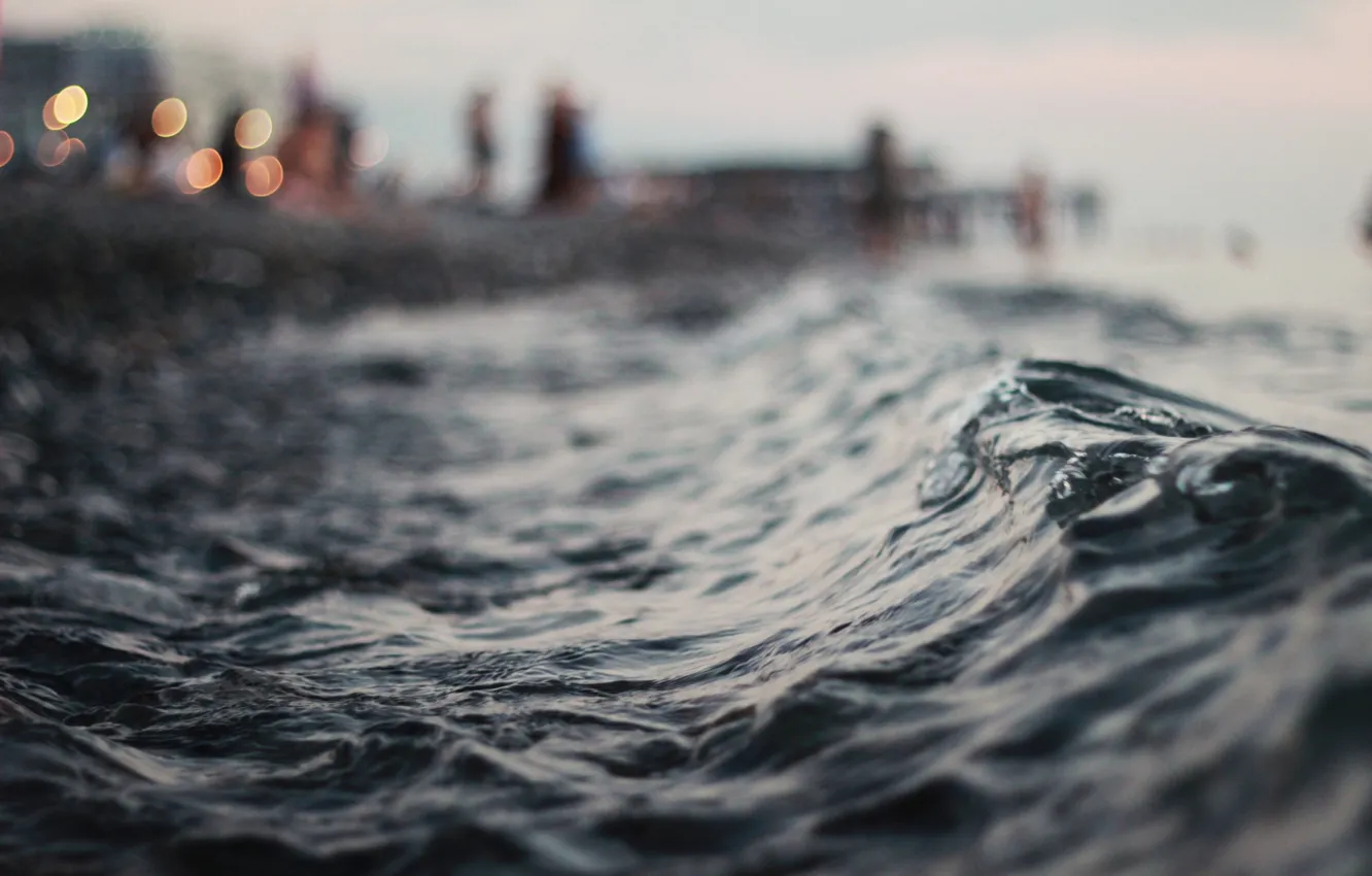 Photo wallpaper wave, water, macro, lights, the evening, horizon, bokeh