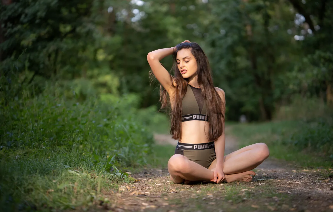 Photo wallpaper girl, nature, pose, path, long hair, Martin Ecker