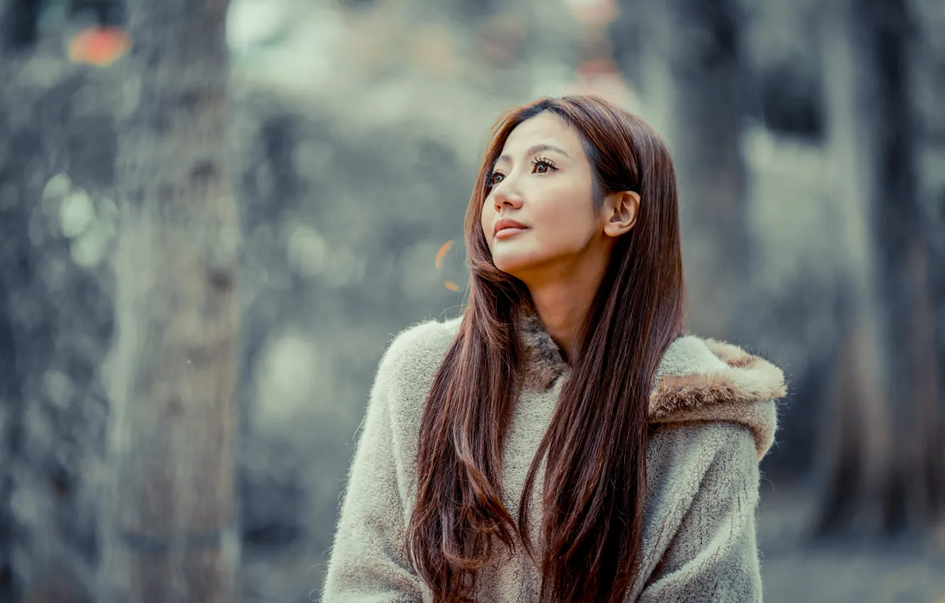 Photo wallpaper girl, Park, Asian, bokeh