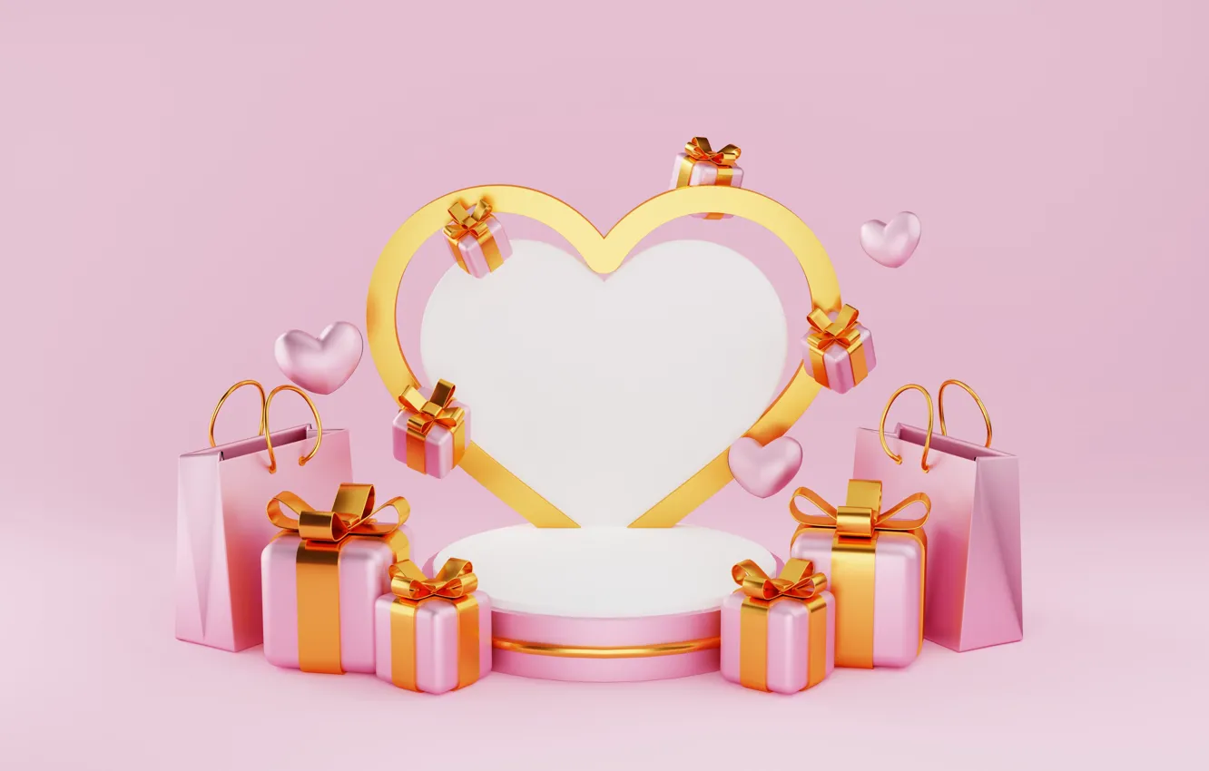 Photo wallpaper love, rendering, gift, heart, pink, render