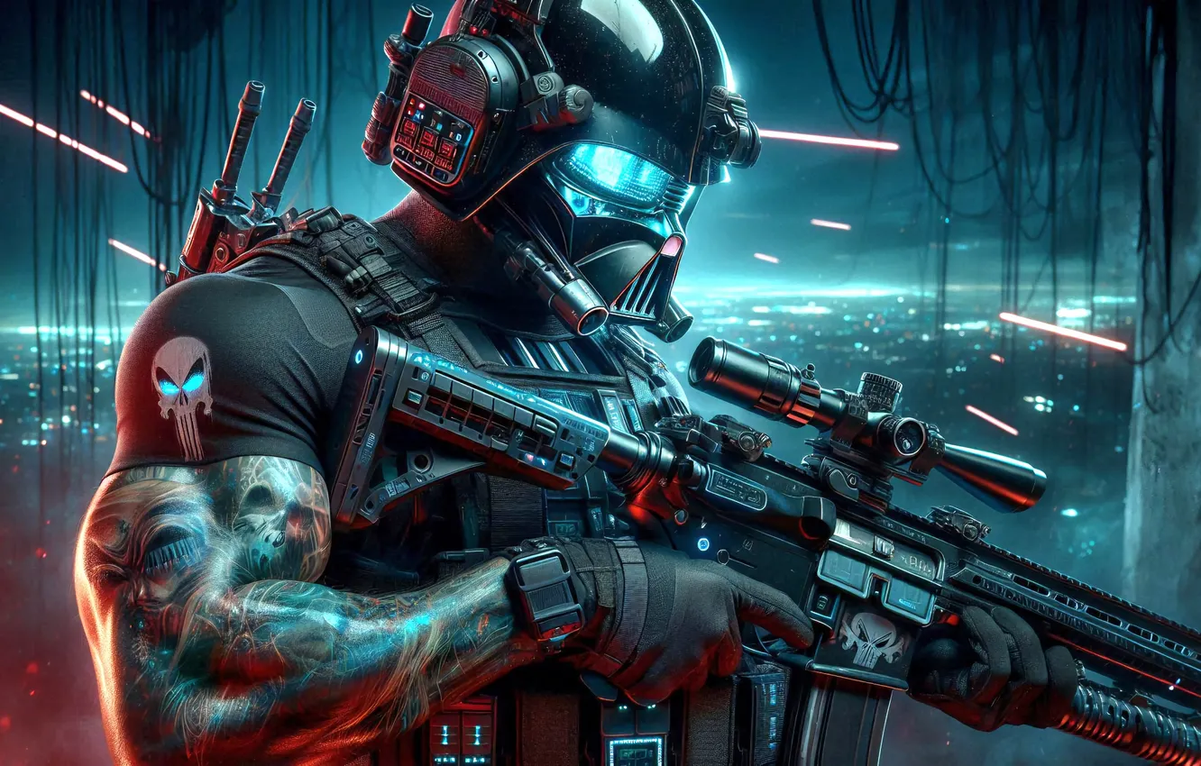 Photo wallpaper warrior, soldiers, tattoo, rifle