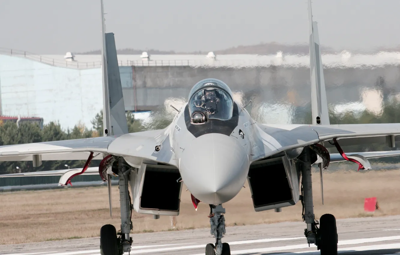 Photo wallpaper the airfield, su-35, before takeoff