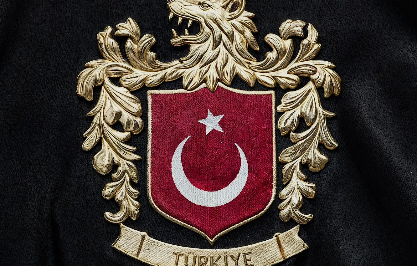 Photo wallpaper Turkey, Turkish flag, gray wolf