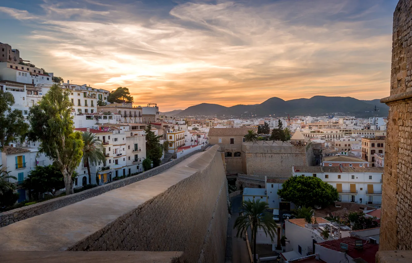 Photo wallpaper mountains, the city, home, Spain, Ibiza