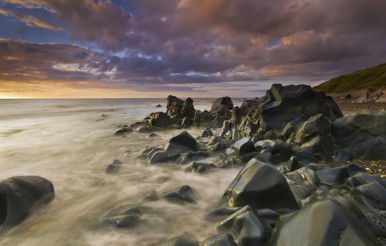 Photo wallpaper sea, the sky, water, clouds, nature, stones