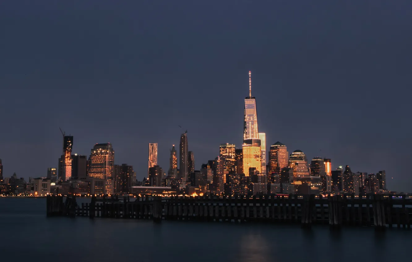 Photo wallpaper night, New York, Manhattan, One World Trade Center, United States, 1WTC, OWTC