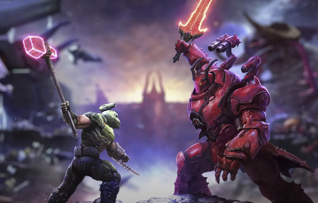 Photo wallpaper battle, DLC, dark lord, Doom Eternal, doom slayer, th Ancient Gods part 2