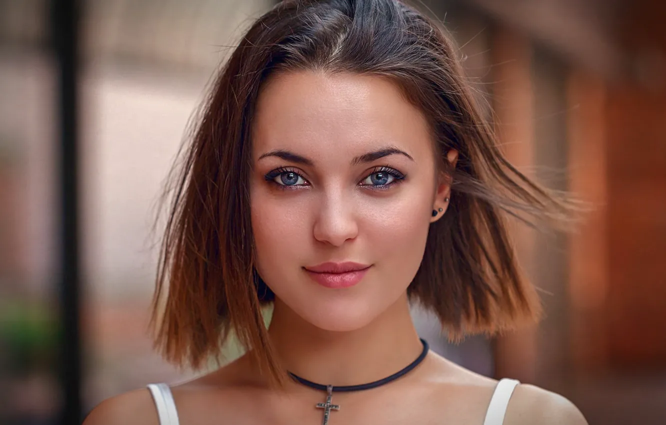 Photo wallpaper girl, eyes, model, face, look, pose, portrait