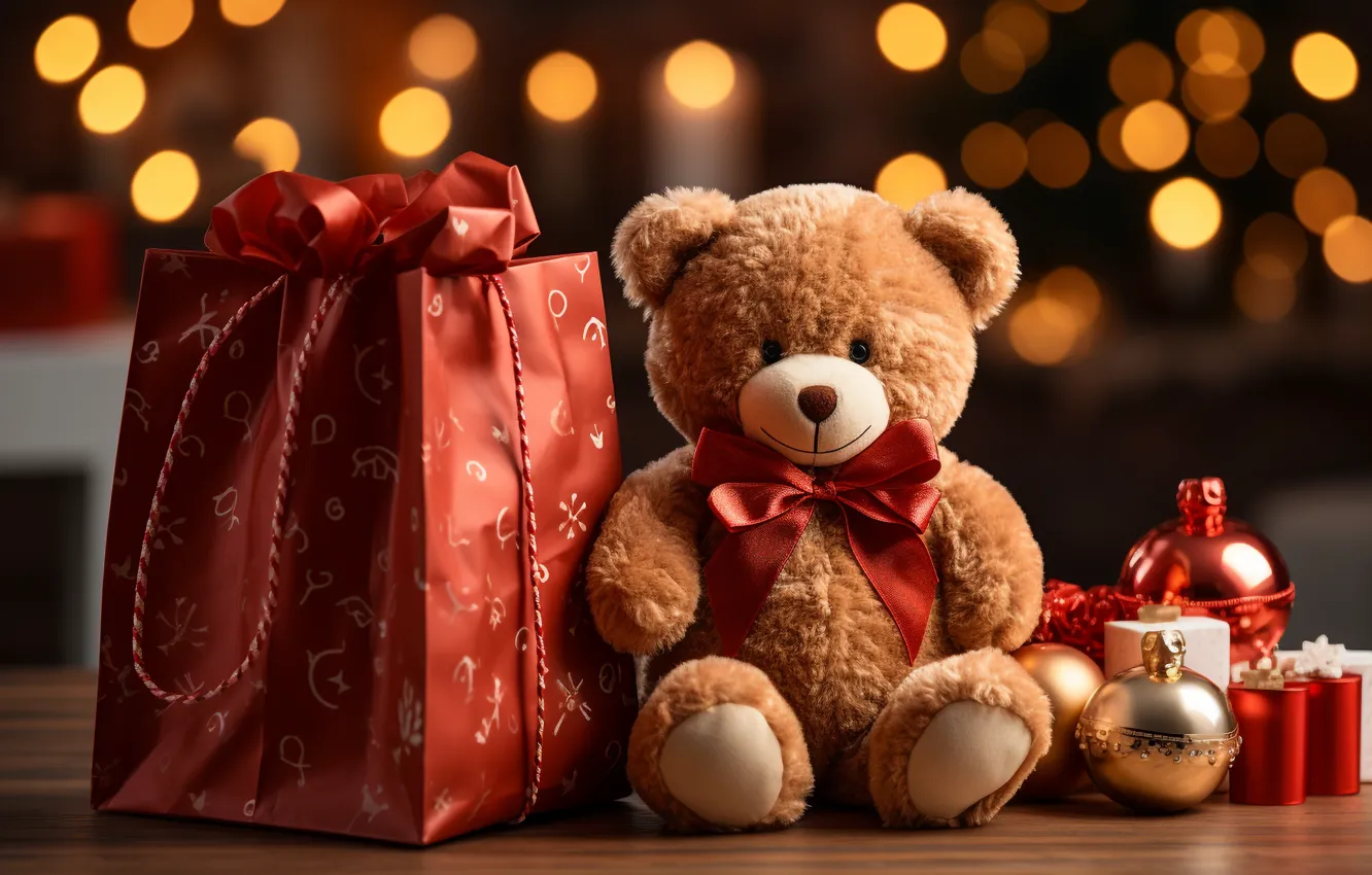 Photo wallpaper toy, bear, Christmas, bear, gifts, New year, bear, Teddy