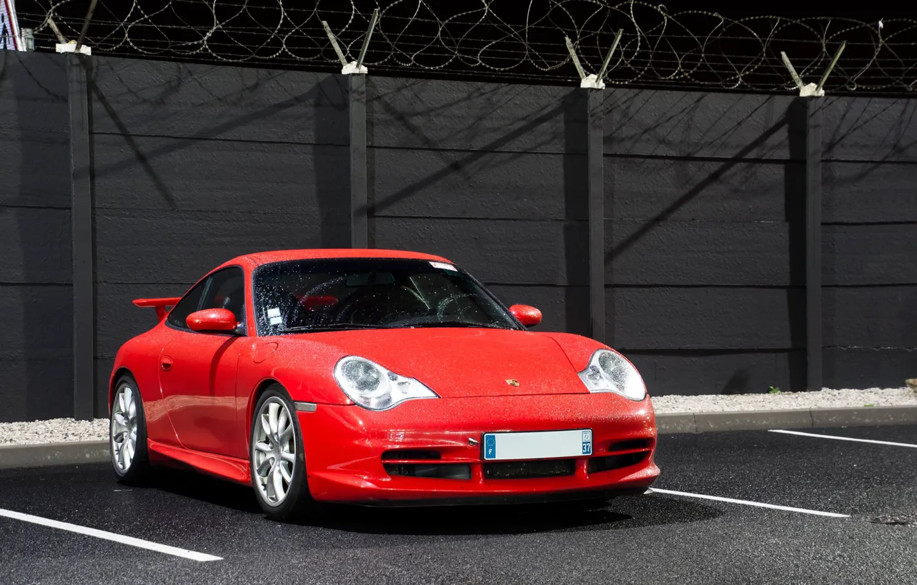 Photo wallpaper Red, Parking, Sportcar, Porsche 996 GT3