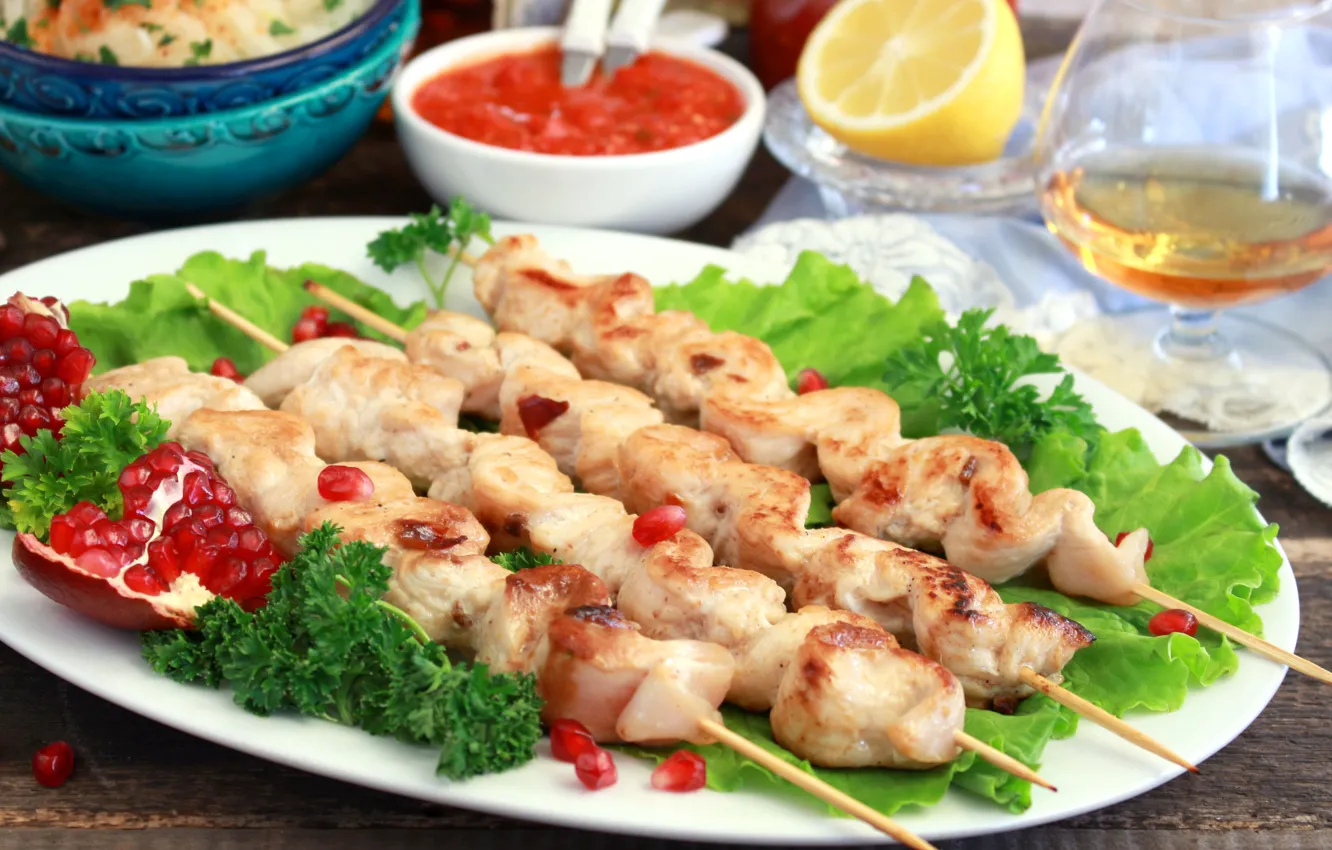 Photo wallpaper wine, meat, kebab, garnet