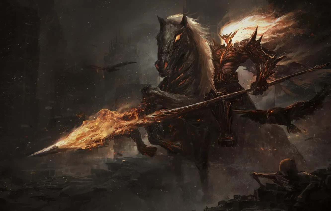 Photo wallpaper death, flame, skull, the devil, horror, horseman of the Apocalypse, undead, by Leo