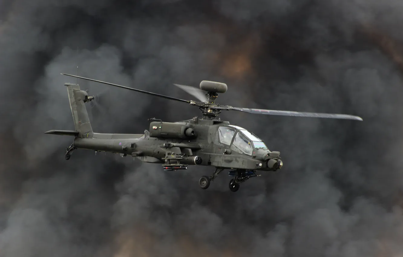 Photo wallpaper smoke, helicopter, Apache, shock, AH-64, main, "Apache"