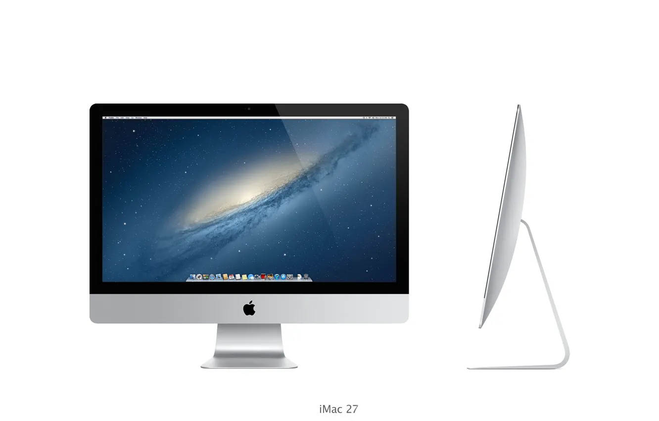 Photo wallpaper Apple, galaxy, Dock, thin, OS X Mountain Lion, iMac 27 inch, ultra, core i7