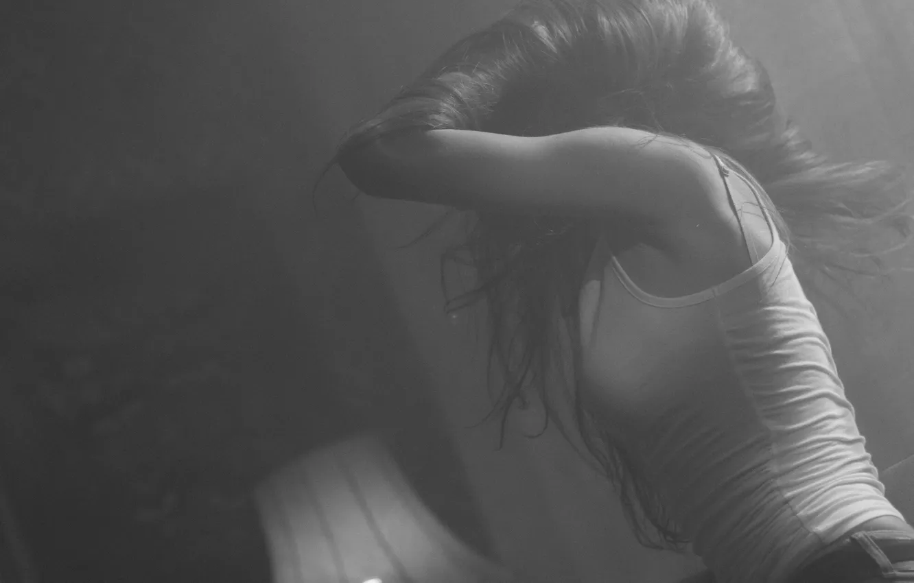 Photo wallpaper girl, style, room, hair, Mike, black and white