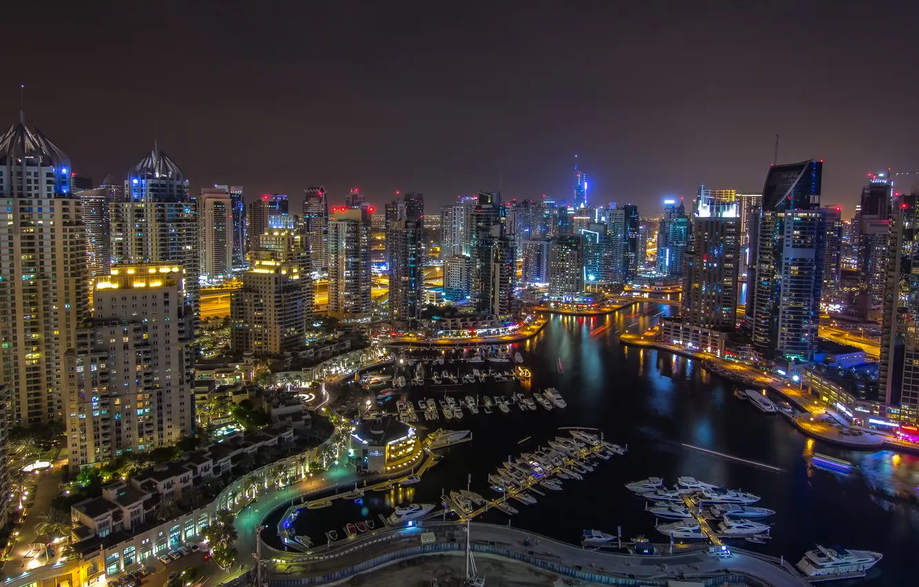 Photo wallpaper panorama, Dubai, night city, Dubai, UAE, UAE