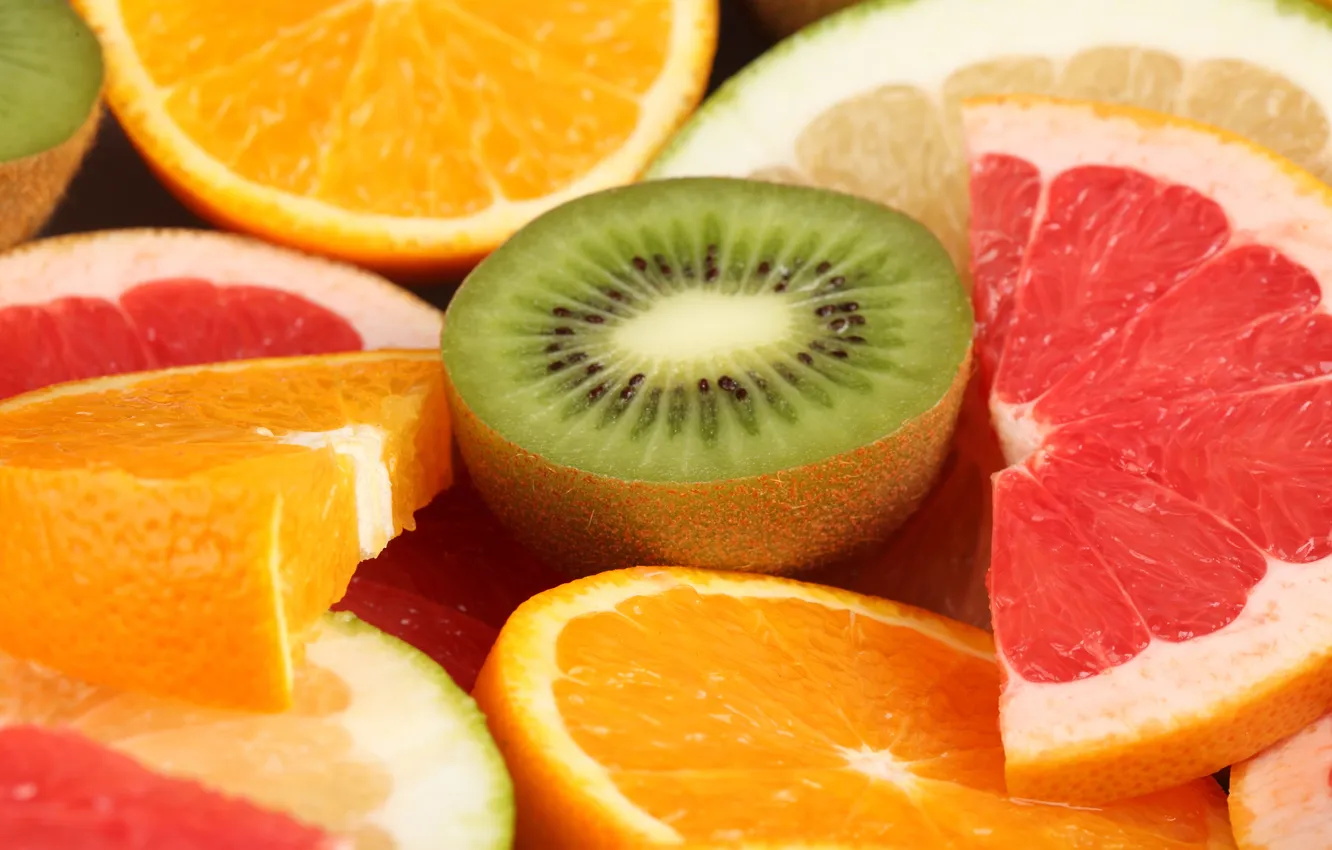 Photo wallpaper orange, kiwi, lime, fruit, grapefruit