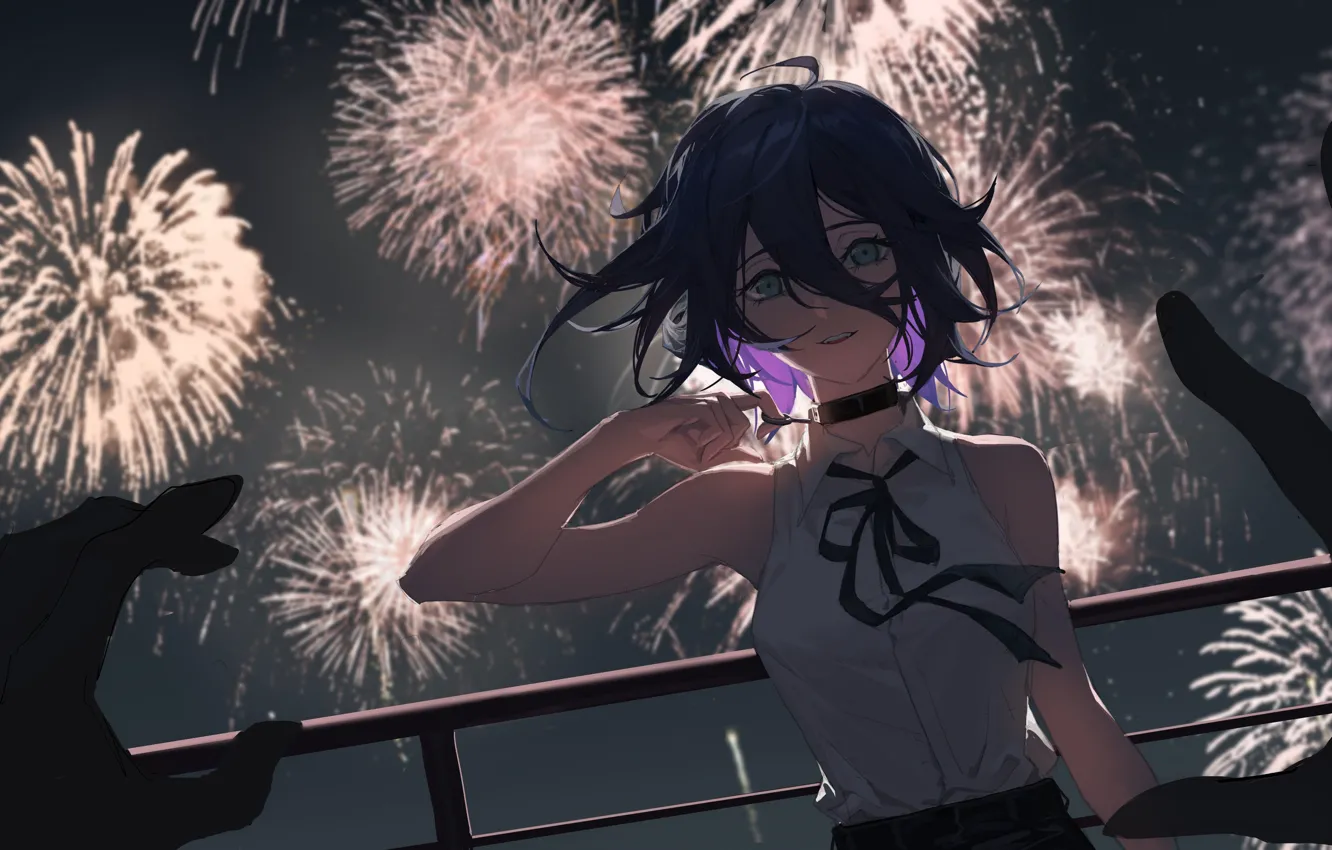 Photo wallpaper the sky, girl, hands, fireworks, Chainsaw Man, Pray