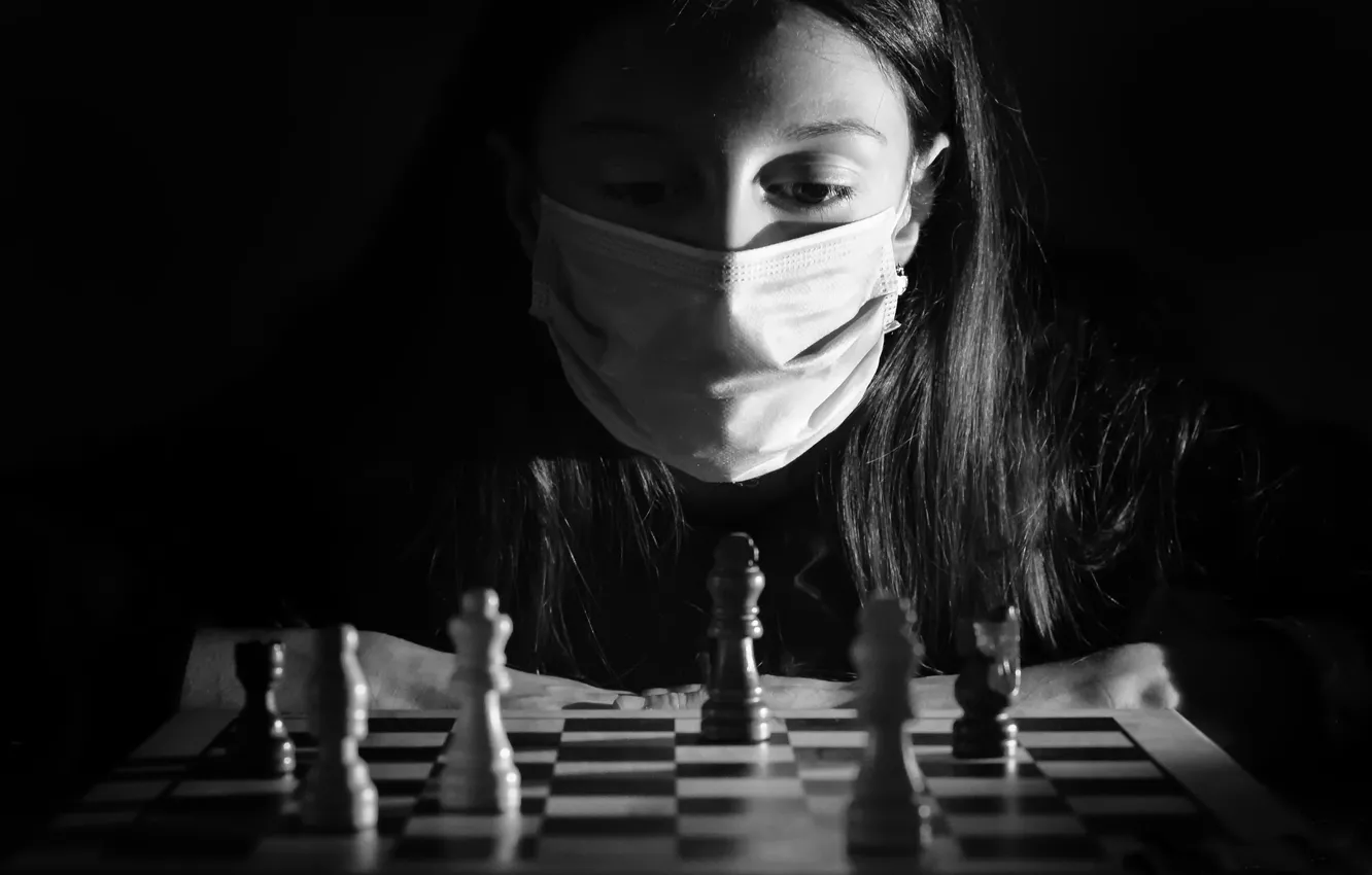 Photo wallpaper chess, mask, girl