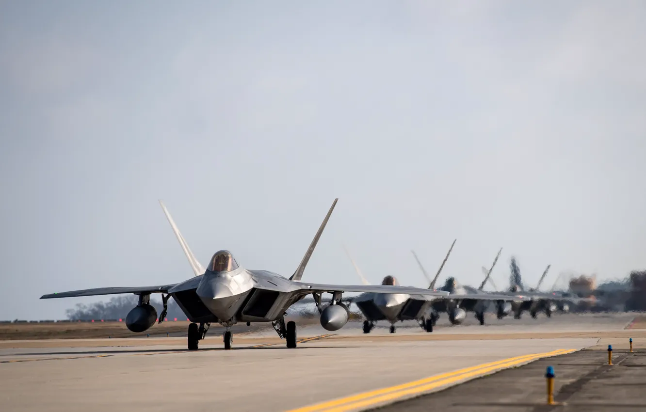 Photo wallpaper fighter, USAF, F-22 Raptor, Chassis, Elephant Walk, PTB