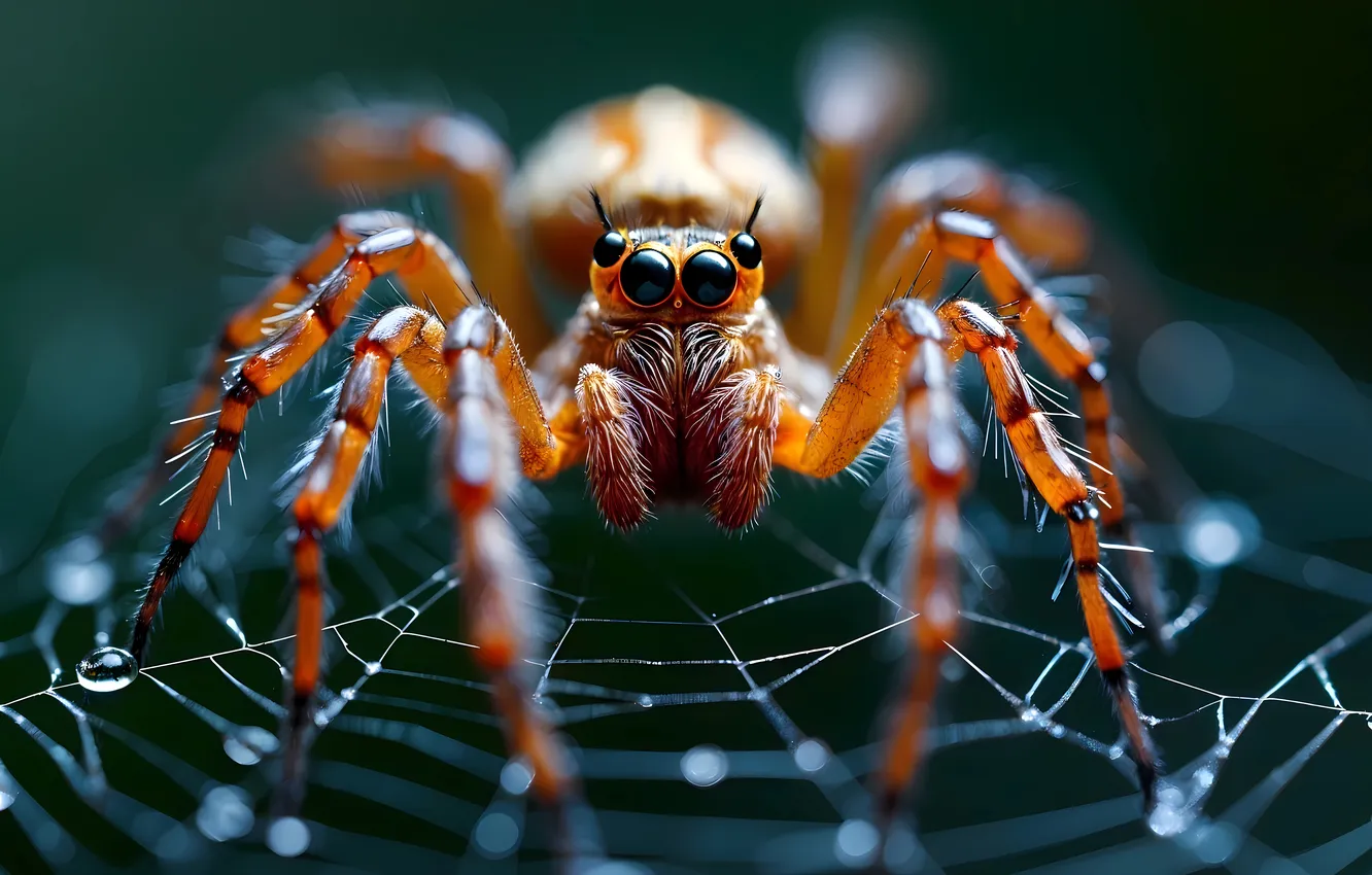 Photo wallpaper Look, Spider, Web, Eyes, Digital art, Closeup, AI art, The Art of Artificial Intelligence