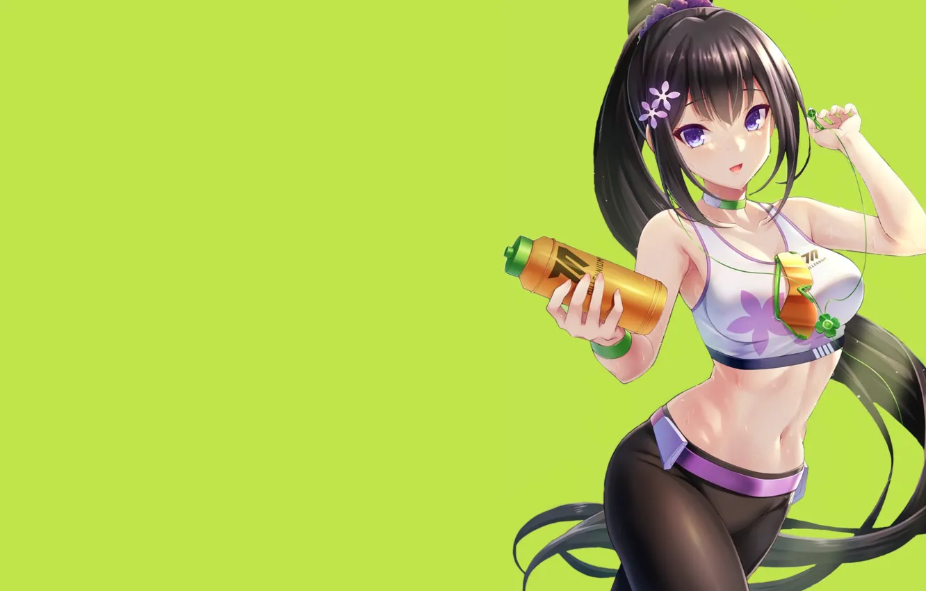 Photo wallpaper sexy, anime, fitness, tights, water bottle, Sweaty
