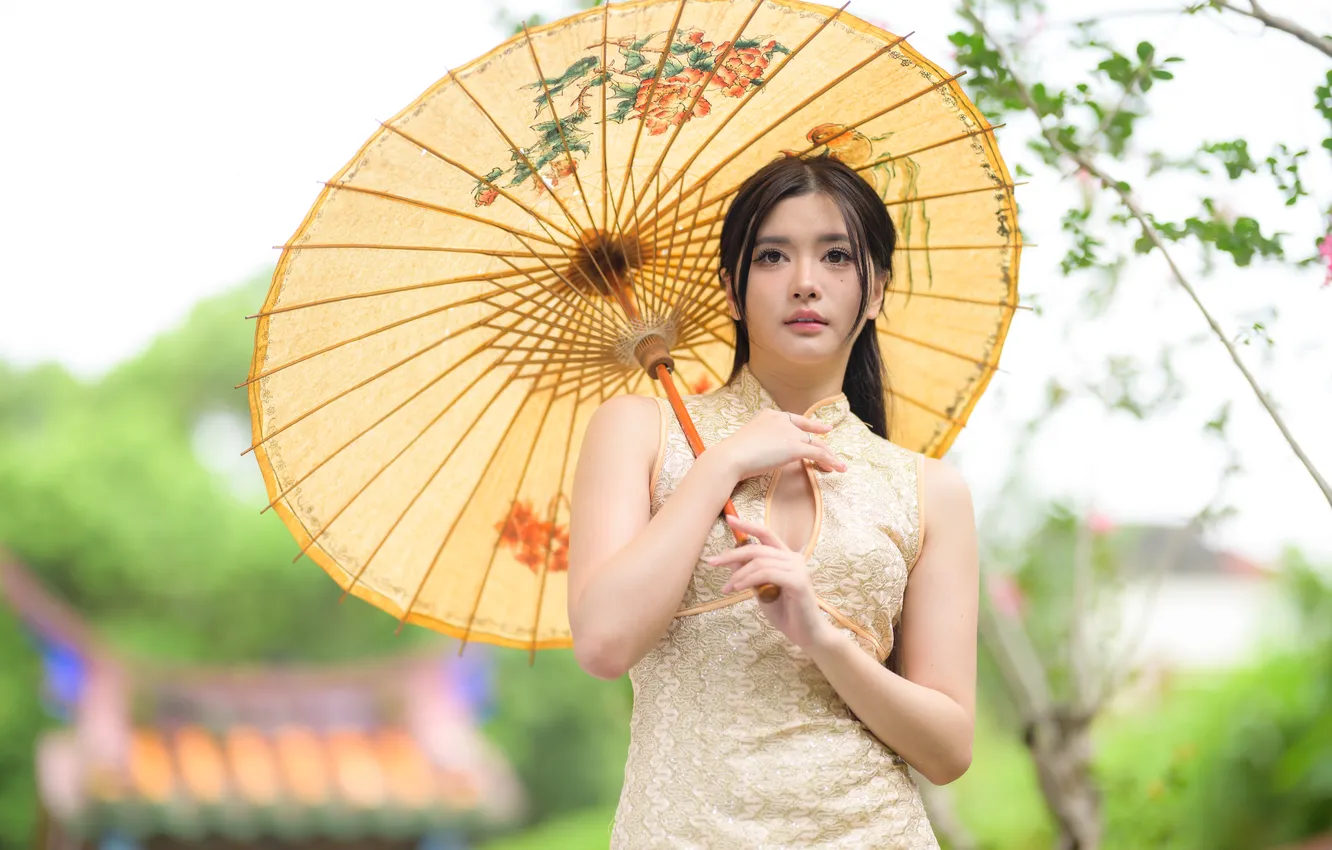 Photo wallpaper umbrella, dress, Asian
