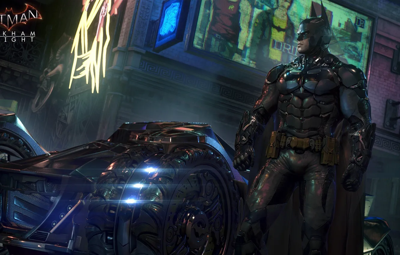 Photo wallpaper Batman, armor, The Batmobile, Gotham, Batman:Arkham Knight