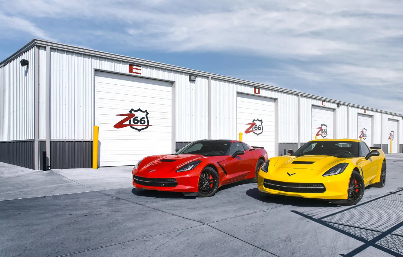 Photo wallpaper red, yellow, Corvette, Chevrolet, red, Chevrolet, yellow, front