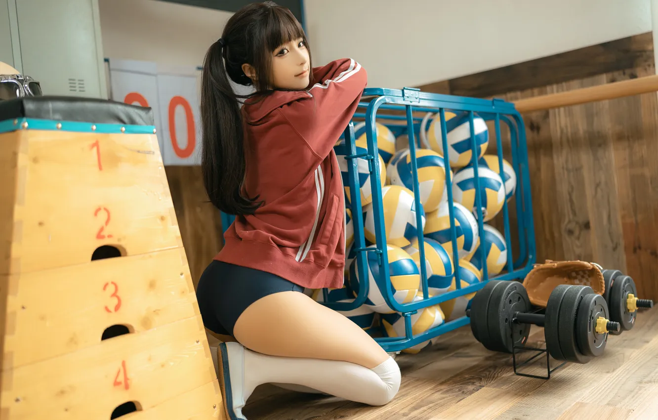 Photo wallpaper ass, twintails, model, women, cosplay, asian, swimwear, classroom